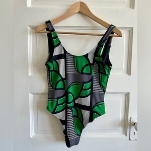 WEEKDAY Geometric Green and Black Swimsuit,‎ Sz S